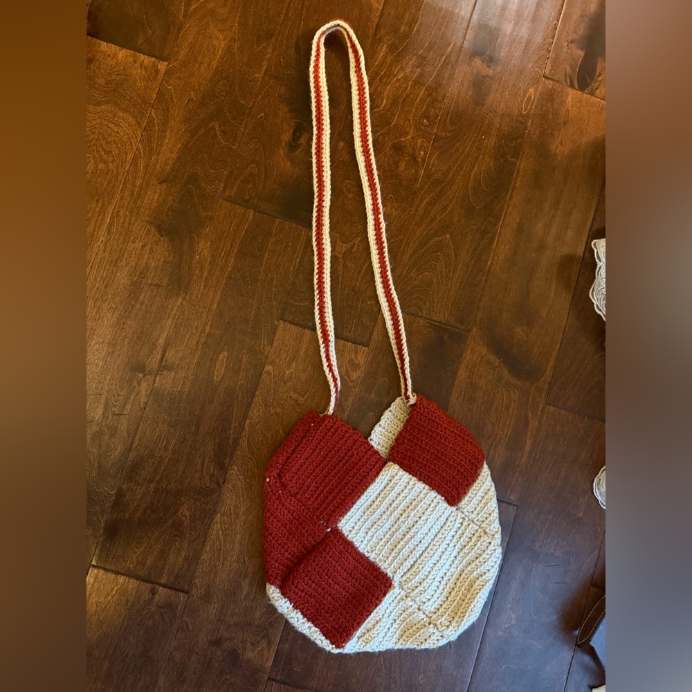 Handmade Red and Cream Crochet Bag